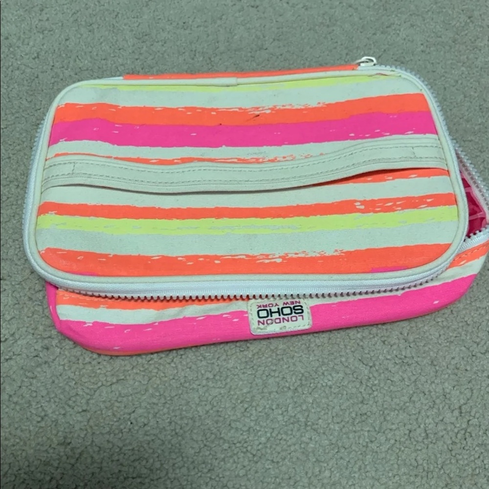 striped toiletry bag